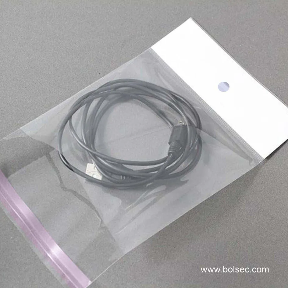 bolsa de celofan con cenefa y exhibidor